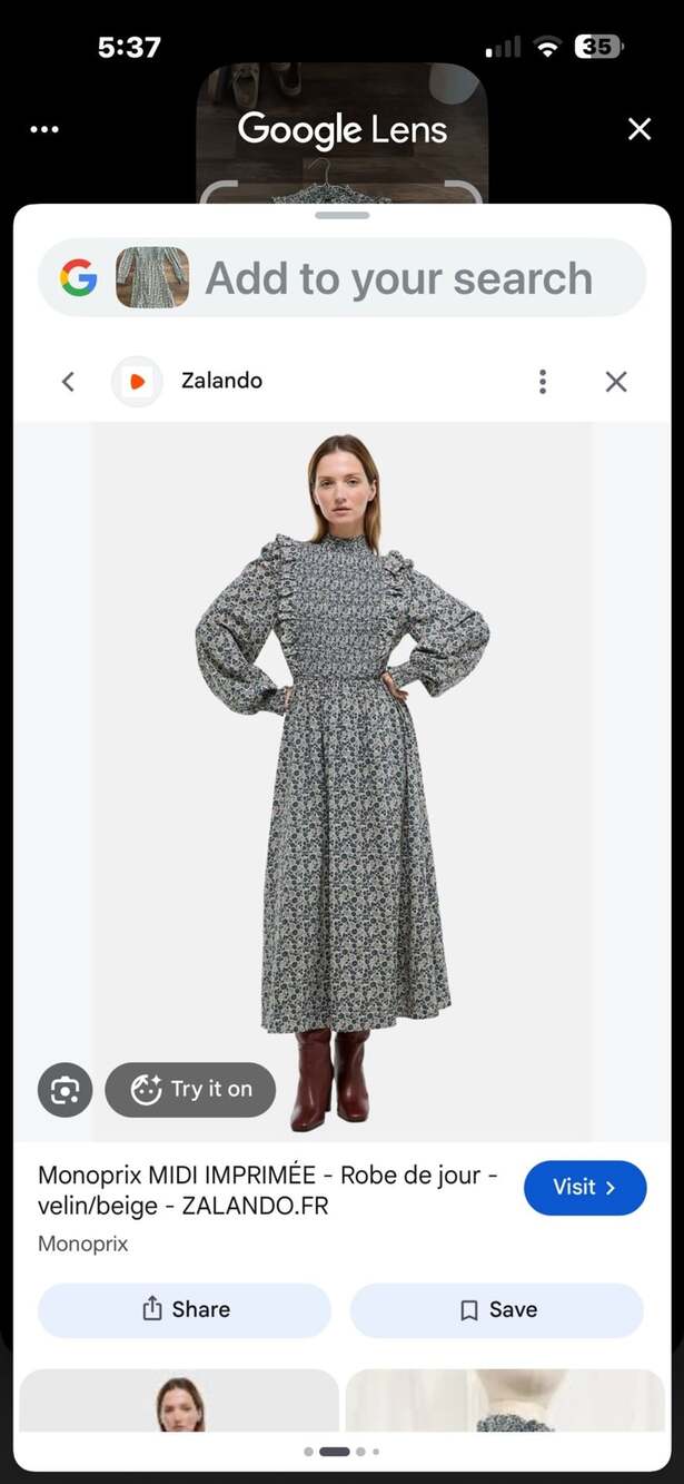 Monoprix Ditsy Floral Midi Dress Ruffled Smocked Mock Neck